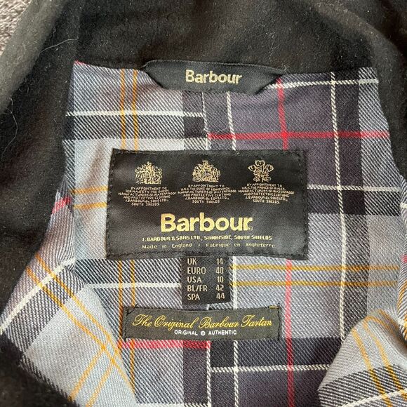 Barbour Waxed Cotton Full Zip Mock Neck Jacket Black Utility Tartan Lined 10 - Picture 5 of 15